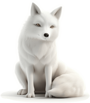 A striking, full-body image of a white arctic fox. png