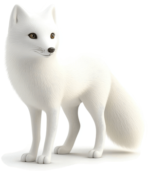 A digitally rendered arctic fox stands proudly. png