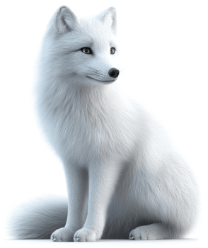 Arctic fox in a seated posture. png