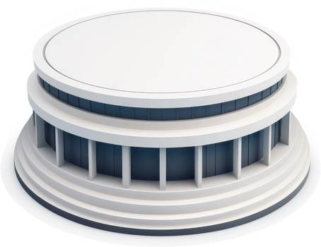 Circular, stylized, classical-architecture building model. png