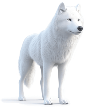 Full view of a majestic arctic wolf. png