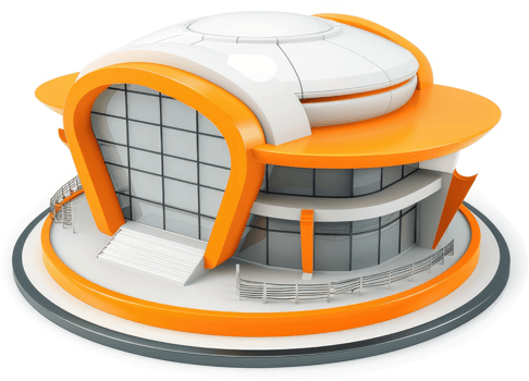 Modern, futuristic architectural design of a circular building. png