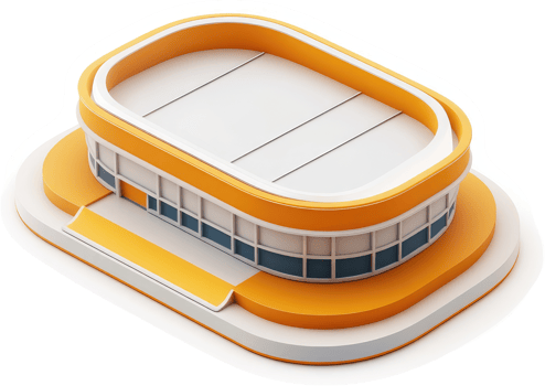 Oval arena building with orange exterior. png