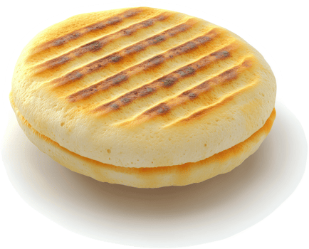 Grilled, round sandwich, golden-brown, and lightly toasted. png