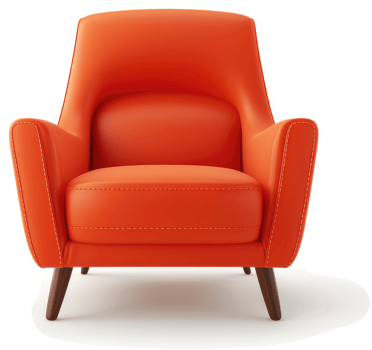 Modern orange leather armchair with mid-century style. png