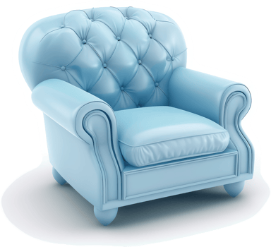 Light blue tufted leather armchair, elegant and classic design. png