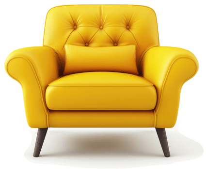 Vibrant yellow armchair with tufted back. png
