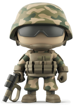 Cartoon military figure in camouflage uniform. png