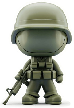 Military figure holding a rifle, stylized cartoon design. png