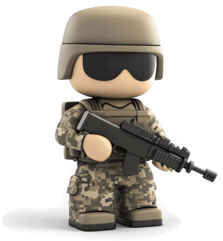 Cartoon military figure holding assault rifle. png