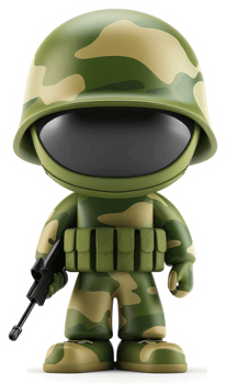 Cartoon soldier in camouflage uniform holding a rifle. png