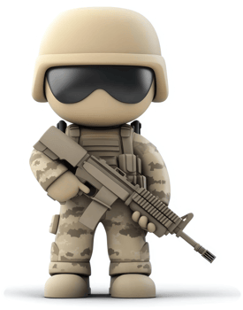 Cartoon soldier character in military uniform. png