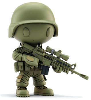 Cartoon soldier figure holding an assault rifle png