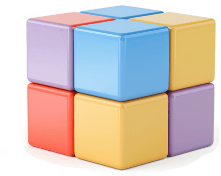 Multicolored interlocking cubes arranged in a square formation. png
