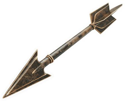 Ornate, bronze-colored arrowhead projectile. png
