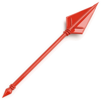 A vibrant red spear javelin against a bright turquoise backdrop. png