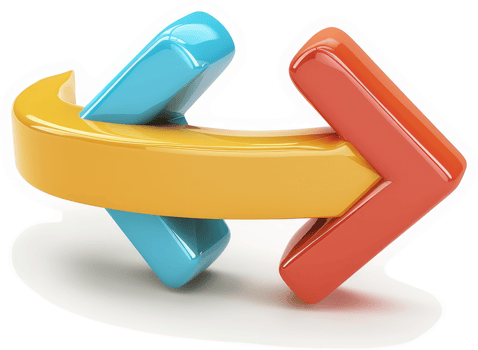 Two colorful arrows curving in opposite directions. png
