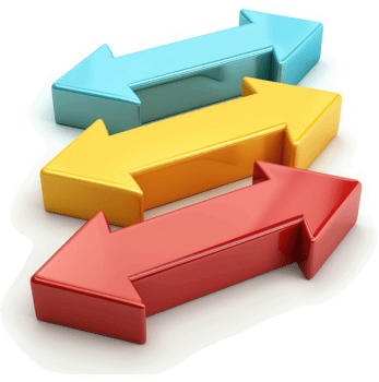 Colorful directional arrows symbolize progression and interconnected movement. png