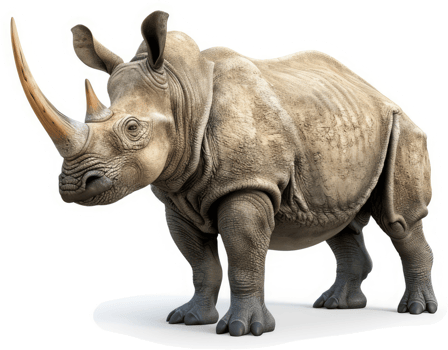 White rhinoceros stands tall and majestic. png