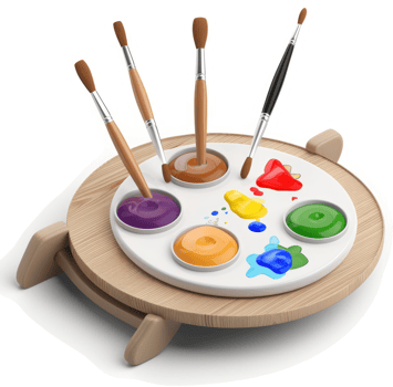 Colorful paint palette with artist's brushes png