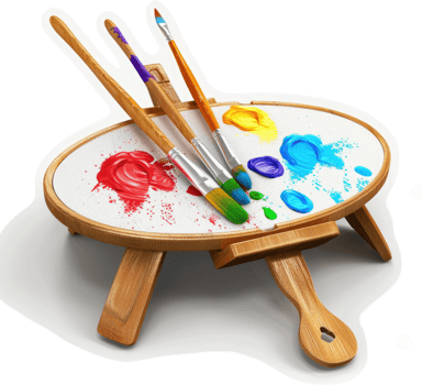 a Colorful paint palette with artist's brushes. png