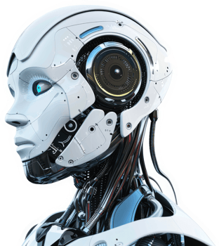 Advanced robotic head, showcasing intricate design. png