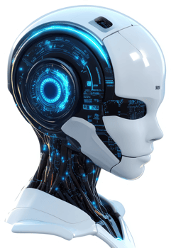 Futuristic robot head showcasing advanced technology. png