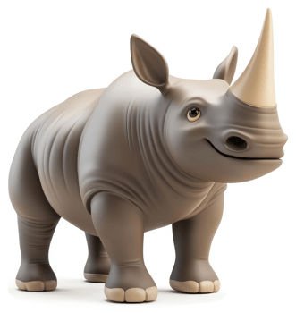 Smiling rhinoceros figurine stands in profile view. png