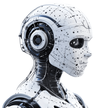 Futuristic robot head profile, showcasing intricate design. png