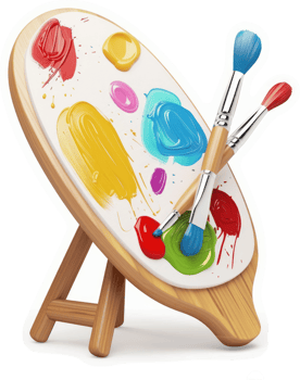 Vibrant color palette with artist's brushes displayed. png