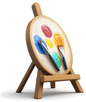 Colorful paint palette on a wooden easel png