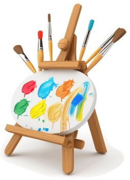 a colorful paint palette on a small wooden easel png