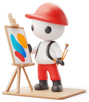 Creative cartoon character painting on an easel. png