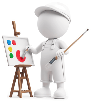 White 3D figure artist paints on a canvas. png