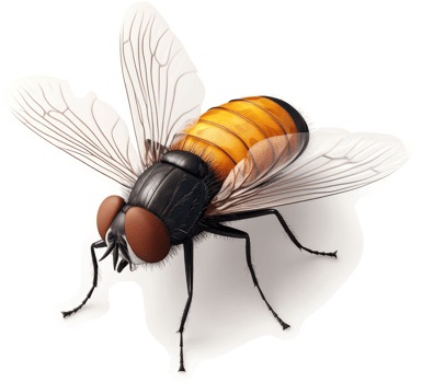Detailed illustration of a fly with transparent wings. png