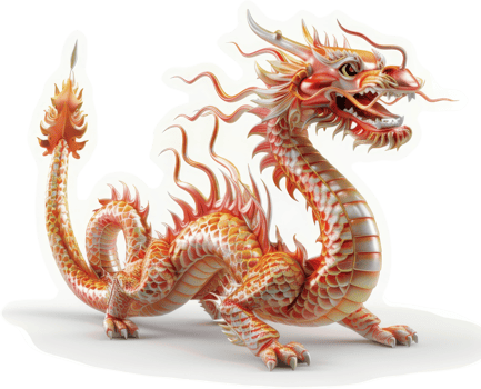 Fierce orange dragon with detailed scales and flowing mane. png