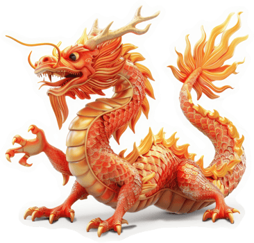 Fierce, golden dragon with vibrant orange scales. png