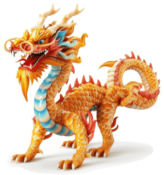 Majestic Chinese dragon statue with vibrant colors and intricate details. png