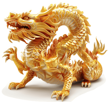 Golden chinese dragon statue, majestic and detailed. png