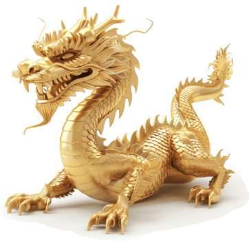 Majestic golden dragon sculpture embodies Chinese mythology. png