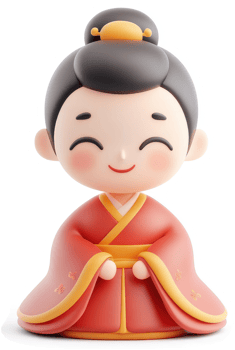 Cheerful chinese lady figurine in traditional attire. png