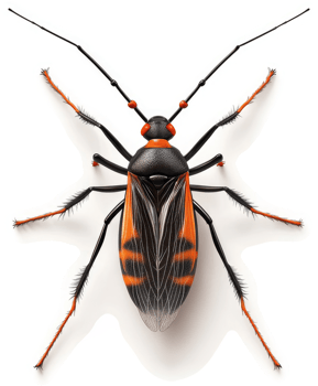 Detailed view of a colorful, patterned insect. png
