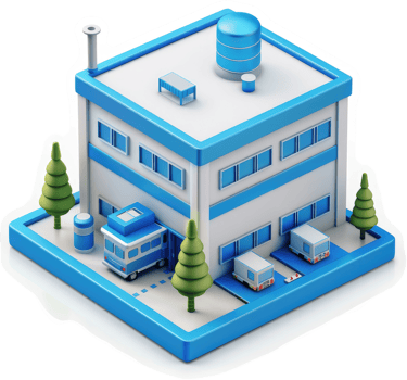 Isometric illustration of a modern distribution center. png
