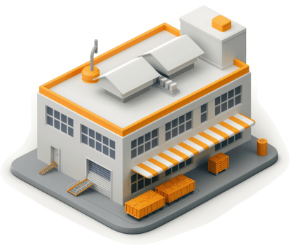 Isometric illustration of a commercial warehouse building. png