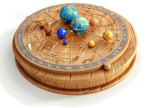 Wooden astronomical model of the solar system. png