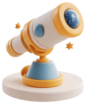 Colorful cartoon telescope for exploring the cosmos. png