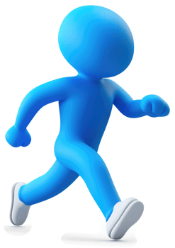 Dynamic blue figure in a running motion. png