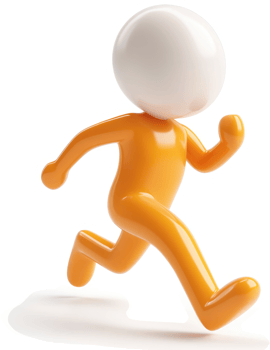 A stylized orange figure runs energetically. png