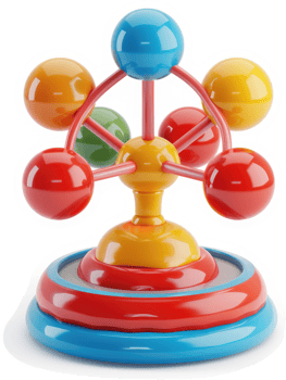 Vibrant, colorful, spinning toy for infant stimulation. png