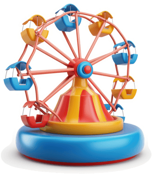 Colorful carnival Ferris wheel with enclosed passenger cars. png